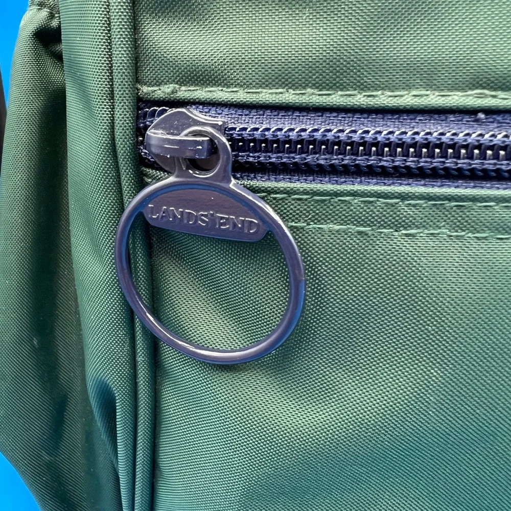 Lands End VTG Square Bag Green Navy Nylon Travel Carry On Shoulder Bag